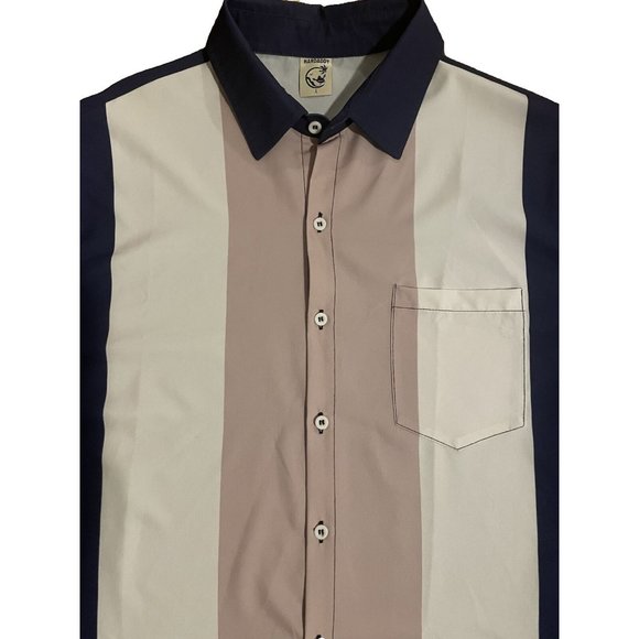 Hardaddy Men's Retro Bowling Shirt Short Sleeve Stripe Button Up Pink Blue Large - Picture 1 of 6